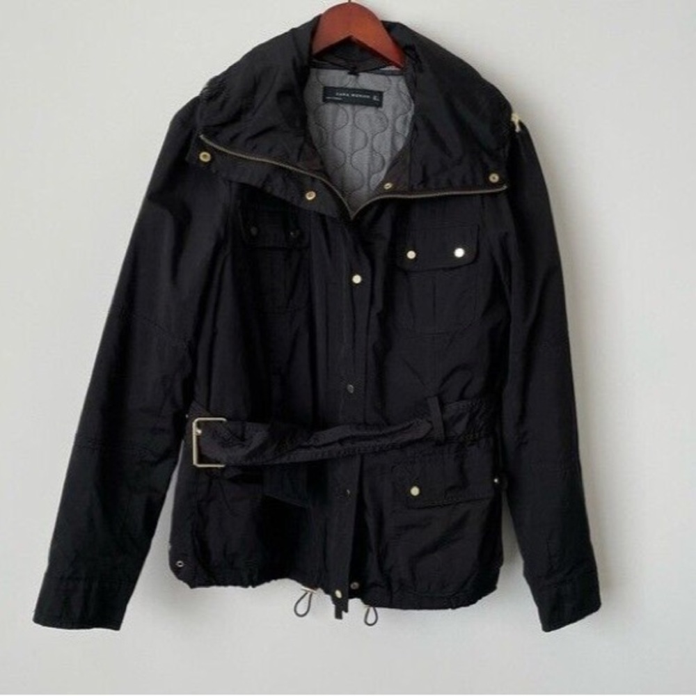 Zara Dark Military Field Jacket with Belt size L